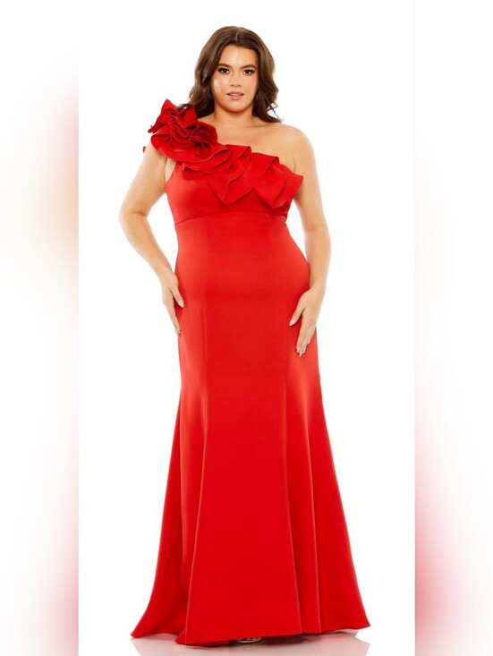 Mac Duggal Dresses & Skirts - Mac Duggal 49707 Plus Size One-Shoulder Red Evening Gown with Floral Ruffle 14W